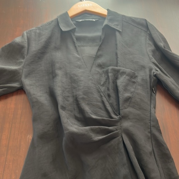 Zara Black Wrap V-Neck Long Sleeves Mini Dress Size S - Picture 16 of 17